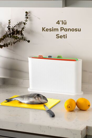 Porsima 1074 Model Multi Cutting Board Set with Stand - White and Multicolor Chopping Board