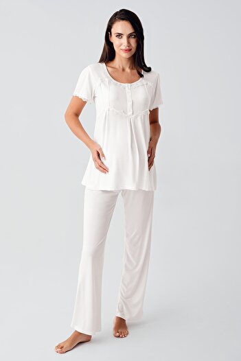 Artış Flexible Viscous Short Sleeve maternity Pajamas and Dressing Gown Set