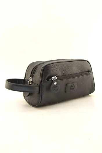 HNB Men's Black Faux Leather - Waterproof Shaving Organizer Personal Travel Bag