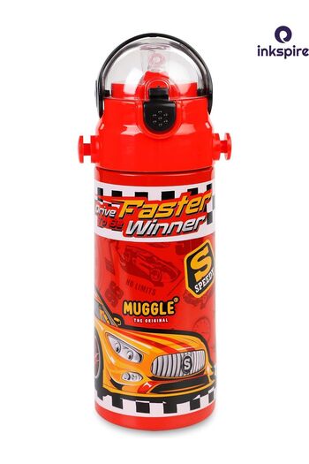 inkspire Boy's 550 ml Steel Water Bottle with Strap Straw and Odorless Lockable Lid
