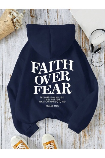 PALPİTO Синій худі з принтом Faith, унісекс, з капюшоном, 3 нитки