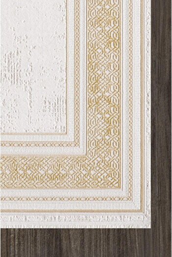 Artemis Halı Gold Krem Çerçeveli Çizgili Halı 02495c
