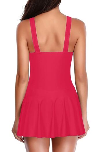 segiza Fuchsia Combined Slips Lycra Skirt Dress Swimsuit