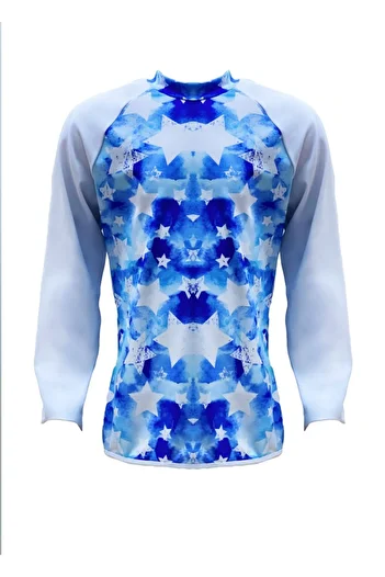 LOOK ME Crew Neck Star Printed Blue 50Uv Long Sleeve Boys Swimming Trunks by Nessi Byrd
