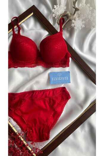 MAİZEN Padded Red Lace Recovery Bra Set