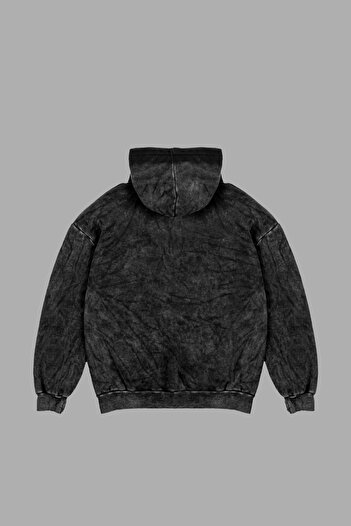 Sekizbiraltı Unisex κουκούλα πλυμένης μαύρης στάμπας Oversize