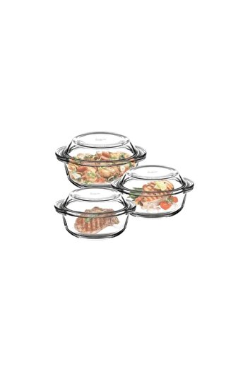 Paşabahçe Borcam 3 Size Round Pot Set with Glass Lid
