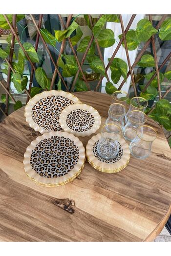 GÜRCÜGLASS Leopard Patterned Tea Enjoyment - 18 Piece Set