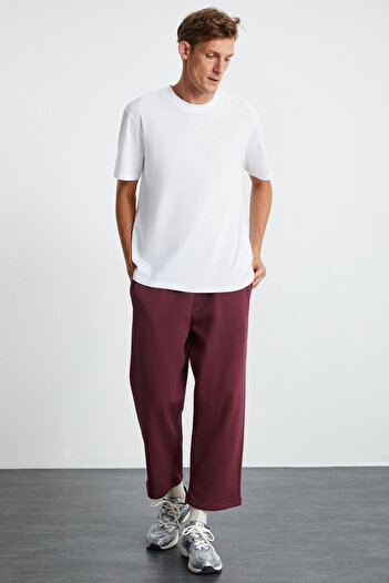 GRIMELANGE Wender Men's 100% Organic Cotton 3 Thread Non-Raised Elastic Waist Claret Red Sweatpants