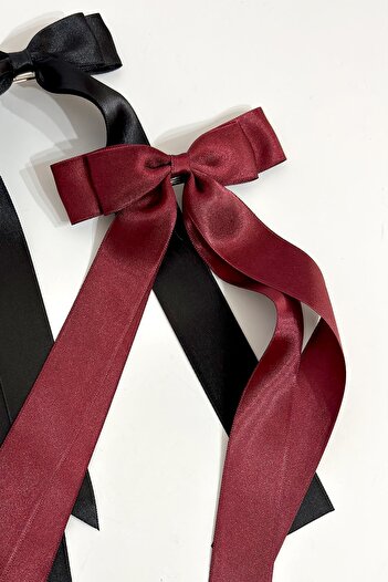 New Obsessions Double Satin Bow Ribbon Buckle Claret Red- Black Pack of 2