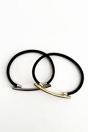 New Obsessions Fool's Geometry Bar Metal Stick Elastic Hair Clip Set of 2