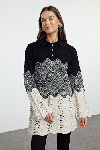 Trendyol Modest Knit Detailed Black Knitwear Svetr - TCTAW25AK00039