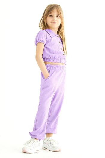 zepkids Lilac Colored Girl's Crew Neck Short Sleeve Watermelon Sleeve Shirt Pants Set