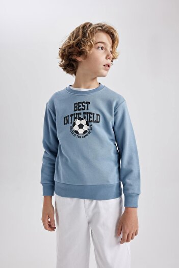 DeFacto Erkek Çocuk Bisiklet Yaka Baskılı Kalın Sweatshirt B8999a823cw