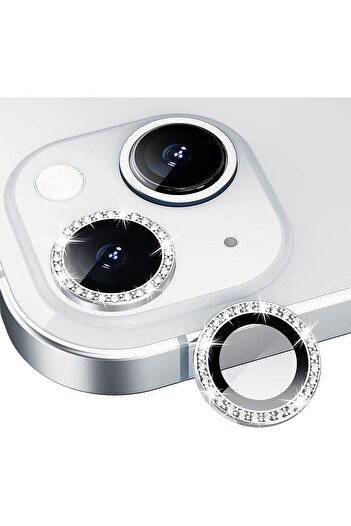 HyperAge iPhone 13 & 13 Mini Compatible Stone Camera Protector Diamond Series Stone Silver [Set of 2]