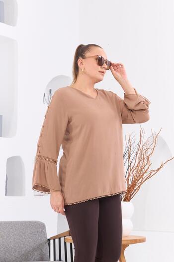 RMG Plus Size Wrinkled Mink Blouse - Sleeve Detail