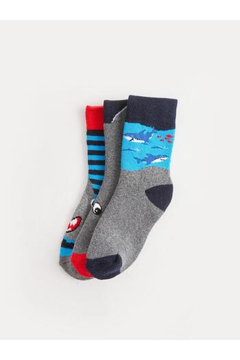 LC Waikiki Set of 3 Patterned and Dyed Towel Socks for Boys - Mixed Color Yarn