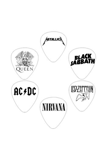 cantekin 6 Adet Gitar Penası Metallica Adcd Led-zeppelin Queen Black Sabbath Nirvana