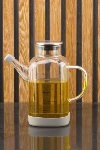 Karçiçeği Home 600 ml Luxury Square Glass Oil Pot / Vinegar Pot / Sauce Pot with Steel Lid