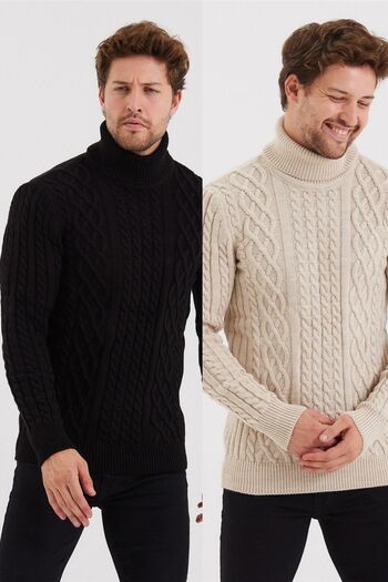 Tarz Cool Men's 2-Piece Black-stone Knitted Patterned Knitwear Sweater