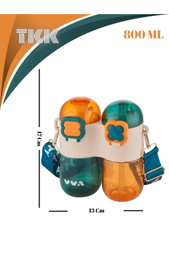 TKK 800 ml Children's Water Bottle - Single Body, Double Chamber, with Straw and Straw-Free Use Hanging Apparatus
