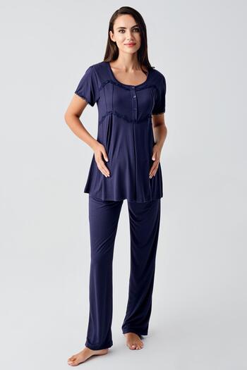 Artış Flexible Viscous Short Sleeve maternity Pajamas and Dressing Gown Set