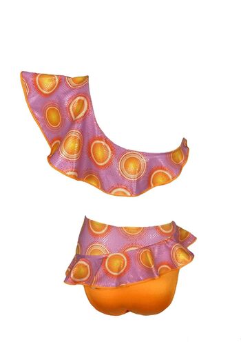 LOOK ME One Shoulder Shiny Sun Print Ruffle Detailed 50Uv Girl's Bikini Set by Nessi Byrd