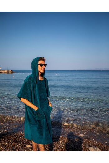 Hellbender Petrol Green Pocket Hooded Towel Poncho