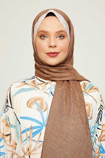 Levidor Beige-brown Color Ring Patterned Monogram Shawl