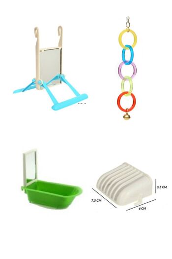 PureCanpati Bird Toy Accessory Set (Mirror Swing, Mirror Bathtub, Crisper, Olympic Ring)