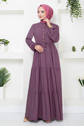 ModaMerve Lilac Half Button Dress - 2350BGS895-M
