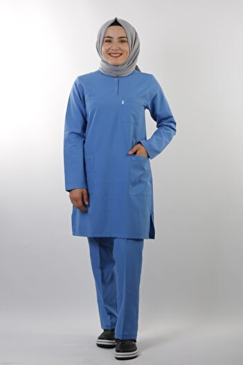 EMIR Costum Hijab cu guler albastru de gheață - Uniformă de asistentă și doctor (fără licra)