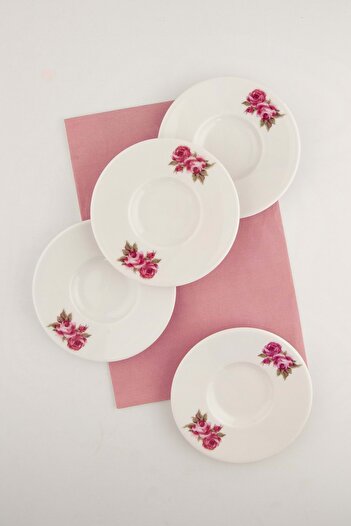 Bursa Porselen Dekor Rose 4-piece Porcelain Tea Plate Set