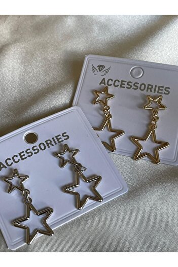 MOREPERLA Silver Color Double Star Earrings