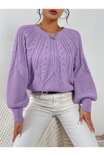 citystyle Pulover din tricotaje liliac - păr împletit, decolteu, mânecă italiană