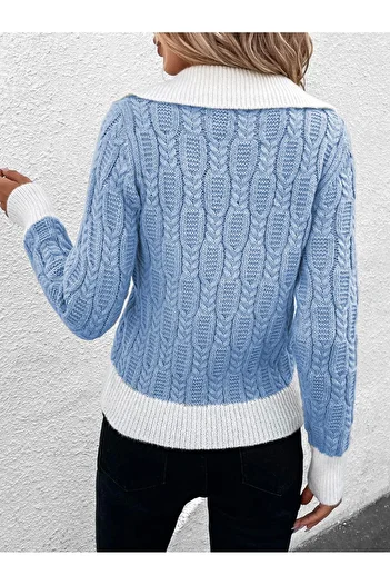 citystyle Pulover tricotat din tricot cu decolteu în V Baby Blue