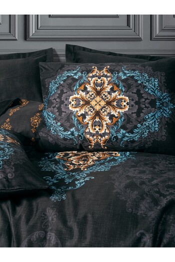 Cotton Box Dorhan Black Palace Satin Double Duvet Cover Set