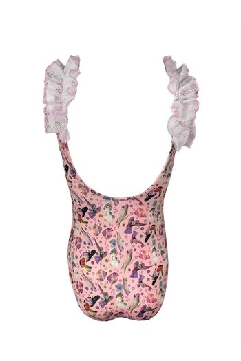 LOOK ME Suspender Bird Pattern Lace Ruffled 50Uv Girl's Swimsuit by Nessi Byrd