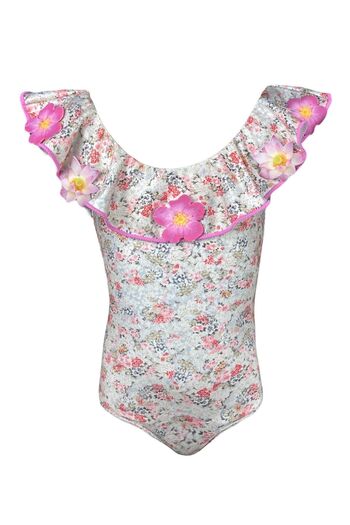 LOOK ME Nessi Byrd 50Uv Swimsuit for Girls - Ruffles and Floral Print