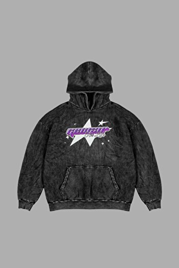 Sekizbiraltı Πλυμένο μαύρο Y2k Gengar Back Printed Oversize Unisex Hoodie