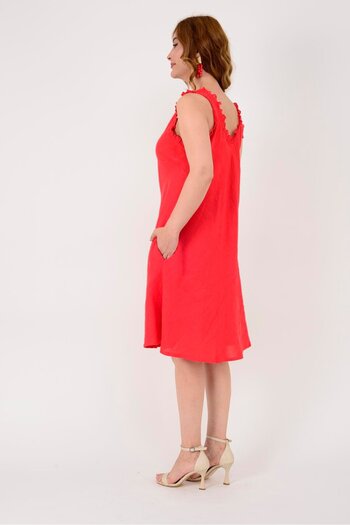 Park Moda 14046 Gipury Detailed Sleveless Linen Dress