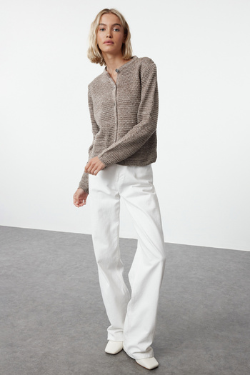Trendyol Collection Crew Neck Mink Kötött kardigán - TWOAW25HI00270
