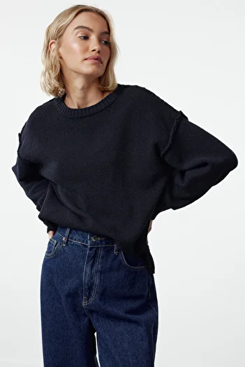 Trendyol Collection Sötétkék - széles szabású, állítható kötöttáru pulóver TWOAW25KZ00307