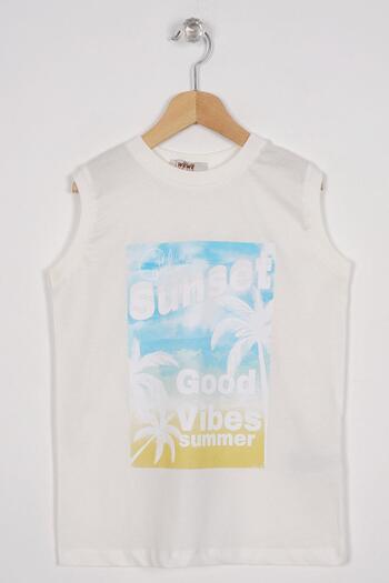 zepkids Boys' T-Shirt - Sunset Printed, Ecru Color, Zero Sleeve
