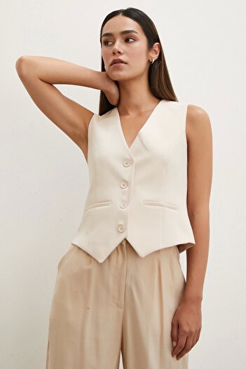 Never more Beige Buttoned Vest
