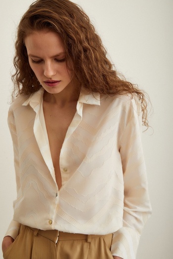 Never more Viscose Flared Shirt Cream