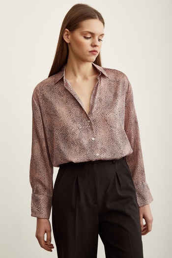 Never more V-Neck Patterned Satin Shirt