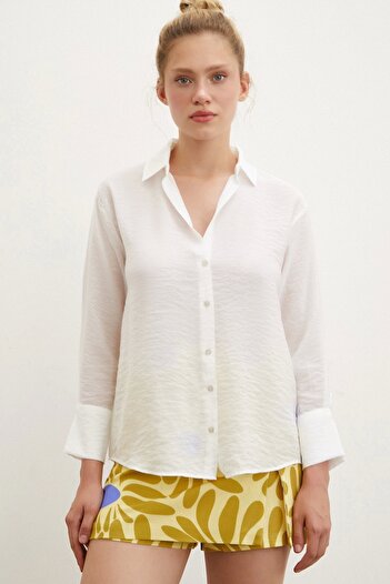Never more White V-Neck Robe Shirt