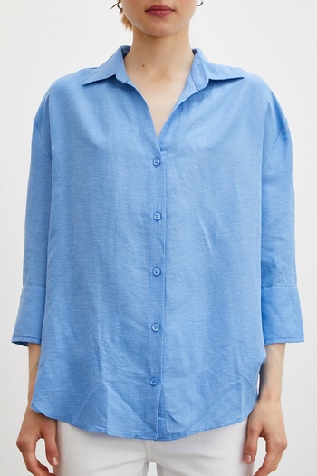Never more Blue Linen Poor Sleeve Shirt
