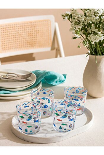 LC Waikiki Fish Printed Glass Cup Set of 4 - 380 ml
